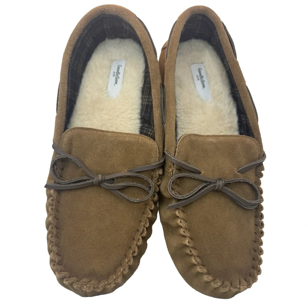 Mens Moccasin Slippers Chestnut Suede Leather Goodfellow & Co Topher 11 M